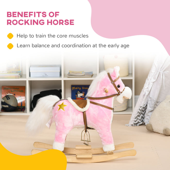 Classic Wooden Rocking Horse - Musical Toddler Toy with Sounds & Soft Saddle - Ideal for Kids Aged 3-6 Years