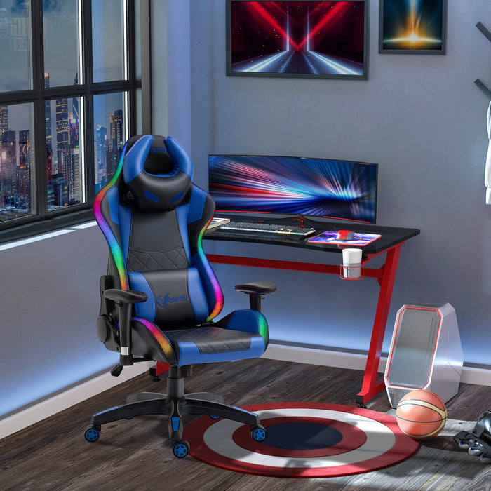 High-Back Racing Gaming Chair with RGB Lighting - Ergonomic Design with Lumbar Support and Height Adjustment - Stylish, Comfortable Recliner for Gamers and Home Office Use