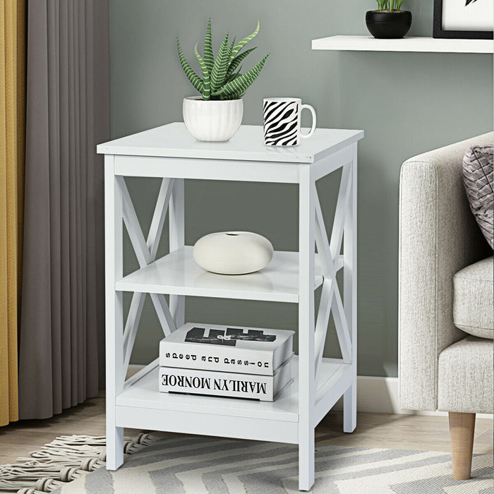 3-Tier Wooden Bedside Table Nightstand Storage Cabinets-Black