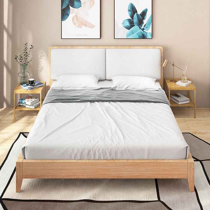 2-tier Bamboo Bedside Tables Set of 2 with Storage Shelf-
