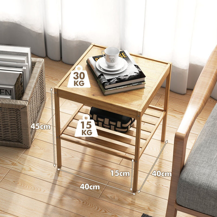 2-tier Bamboo Bedside Tables Set of 2 with Storage Shelf-