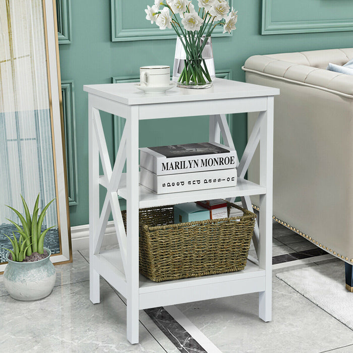 3-Tier Wooden Bedside Table Nightstand Storage Cabinets-Black