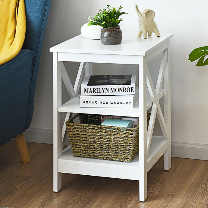 3-Tier Wooden Bedside Table Nightstand Storage Cabinets-Black