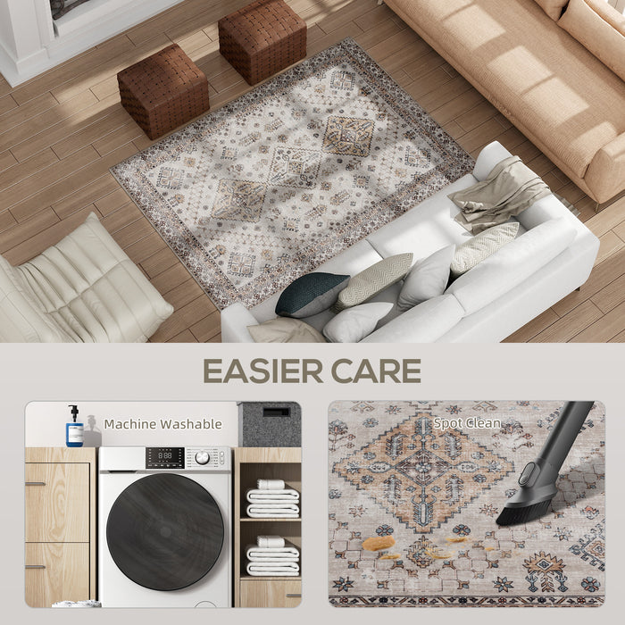 HOMCOM Vintage Area Rug, Non-Slip Washable Rug, Flannel Floor Carpet for Living Room, Bedroom, Dining Room, Home Office, 170 x 120 cm, Beige