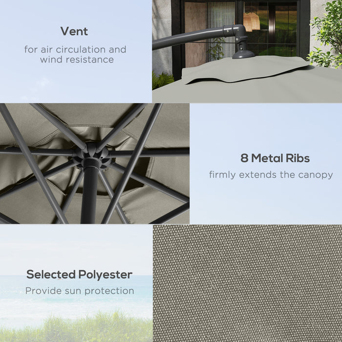 Outsunny 3m Overhanging Parasol, with Base, Weights and Cover - Light Grey