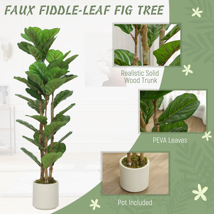 HOMCOM 120cm Artificial Fiddle Leaf Fig Tree - Green