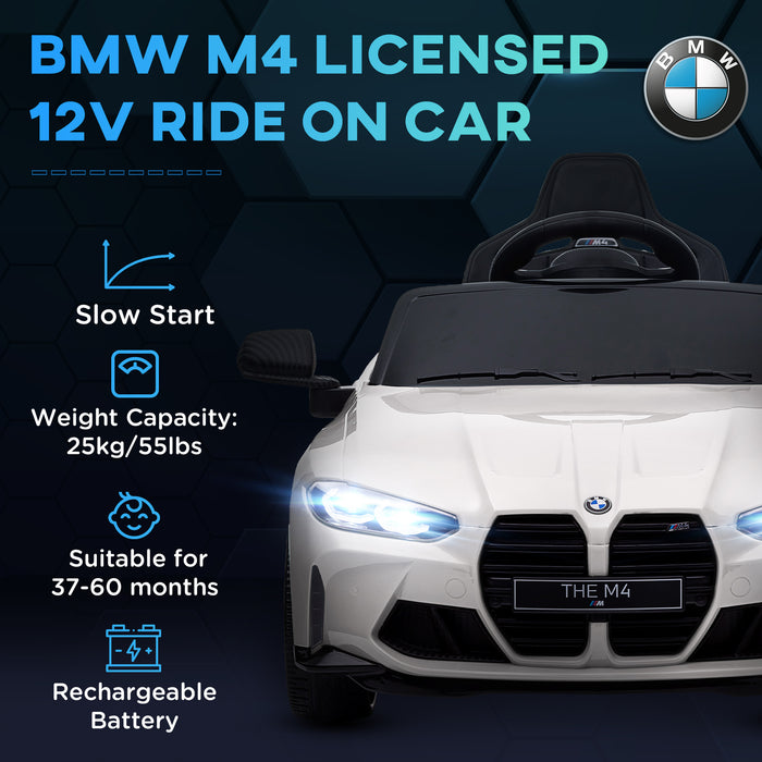 BMW M4 Licensed Ride-On Car for Kids - 12V Electric with Remote Control, Suspension, Music, Horn, LED Lights - Perfect for Easy Transport and Entertainment