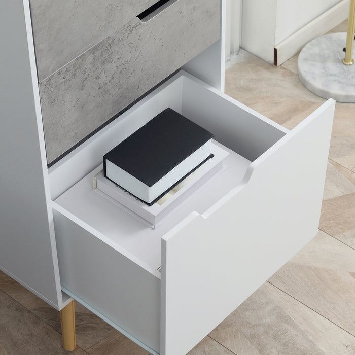 HOMCOM Narrow Sideboard Storage Cabinet, Free Standing Accent Cupboard with 3 Drawers, 2 Open Shelves for Bedroom, Living Room, Hallway, Light Grey