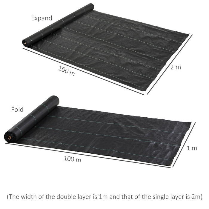 Outsunny 2m x 100m Heavy Duty Weed Control Membrane, Weed Membrane for Landscaping Driveway Gravel Artificial Grass Lawn Underlay, Black