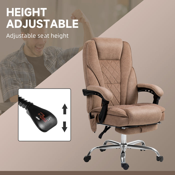 Vinsetto Massage Office Chair, Heated Reclining Computer Chair with Adjustable Height and Footrest, Brown
