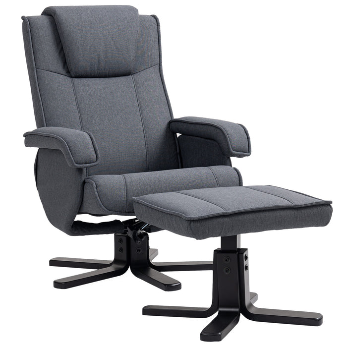 HOMCOM Rocker Swivel Recliner Chair with Footstool - Charcoal Grey Linen