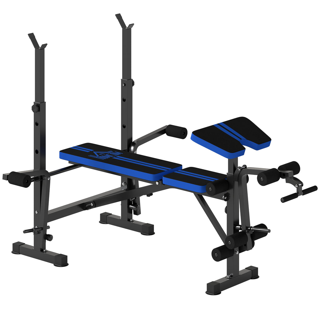 HOMCOM Adjustable Weight Bench with Leg Developer Barbell Rack for Weight Lifting and Strength Training Multifunctional Workout Station for Home Gym Fitness, Blue