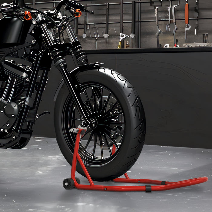 Homcom Rear Motorcycle Paddock Stand Motorbike Stand with Anti-Slip Mat, U-Shaped and L-Shaped Adapters, 200 kg Capacity, for 18", 17" and 10" Tyre, Red