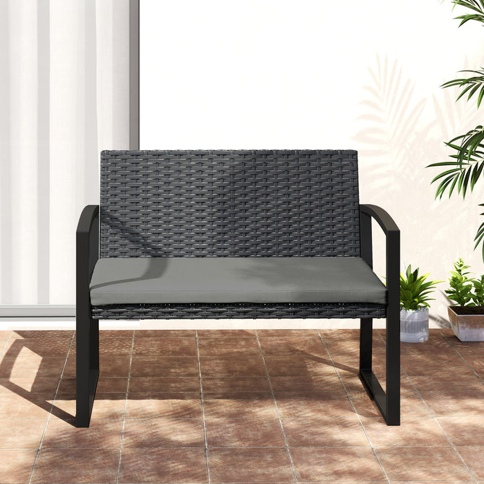 Outsunny Two-Seater Rattan Garden Bench - Grey/Black