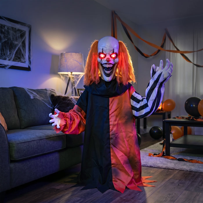 HOMCOM Animated Halloween Face Changing Clown, Animatronic Joker with Cackling Sound, Glowing Eyes, Sound/Touch Activated