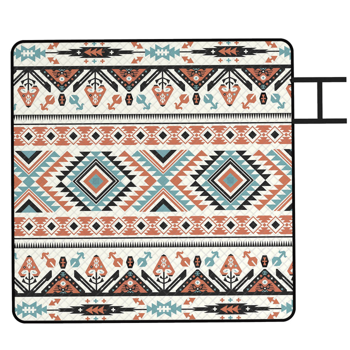 Outsunny Picnic Blanket, 200x200CM Large Beach Blanket Outdoor Picnic Mat with Integrated Strap for Camping, Mix-Colour