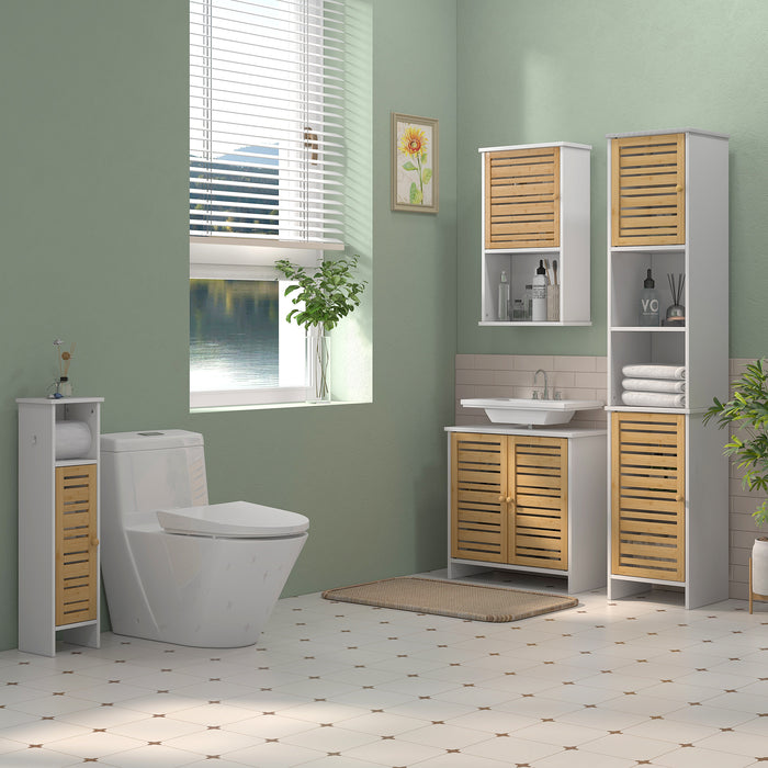 HOMCOM Bathroom Cabinet with Toilet Paper Holder - White