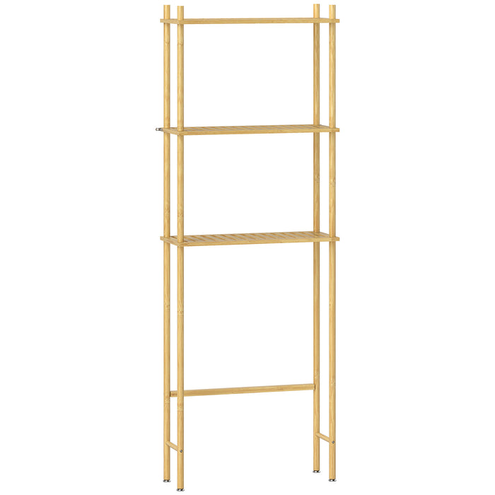 HOMCOM Bamboo Over Toilet Storage Unit with 3 Slatted Shelves, 3-Tier Freestanding Bathroom Shelf, Bathroom Space Saver, Natural Wood Finish