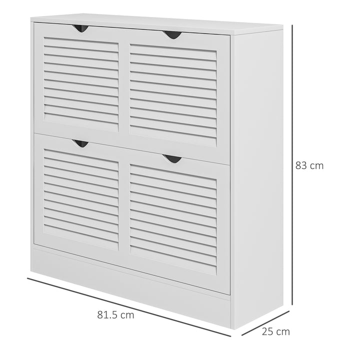 HOMCOM 2 Drawers Entryway Shoe Cabinet, Narrow Shoe Storage Cabinet with 2 Flip Drawers, Louvred Door Design and Adjustable Shelves for 16 Pairs of Shoes, White