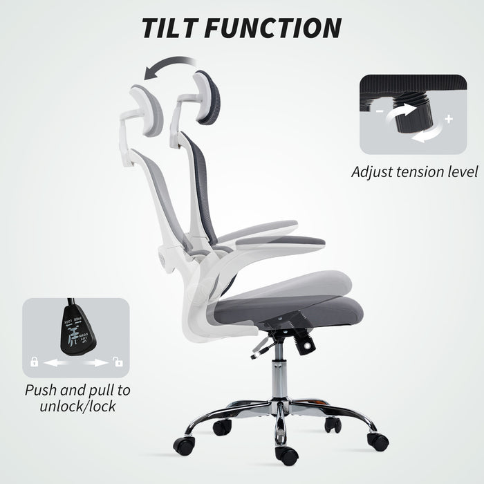 HOMCOM Mesh Back Office Chair, with Lumbar Support - Charcoal Grey