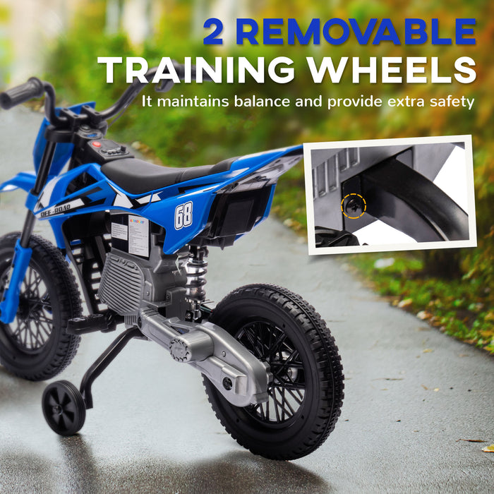 AIYAPLAY 12V Kids Electric Motorbike, Kids Electric Ride on Motorcycle w/ Twist Grip Throttle, Training Wheels - Blue | Aosom UK