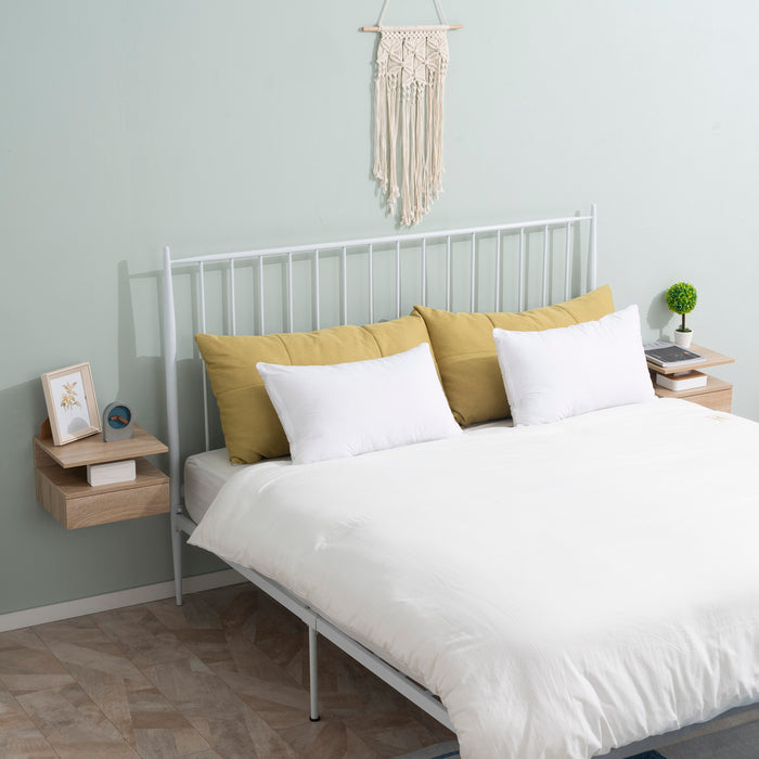 Wall-Mounted Oak-Toned Nightstand - Floating Bedside Cabinet with Drawer & Open Shelf - Space-Saving Bedroom Storage Solution