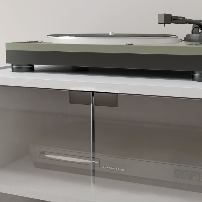 HOMCOM 4-Tier Hi-Fi Stand,  Record Player Stand with Adjustable Shelves and Push-to-Open Glass Doors, White Wood-Effect