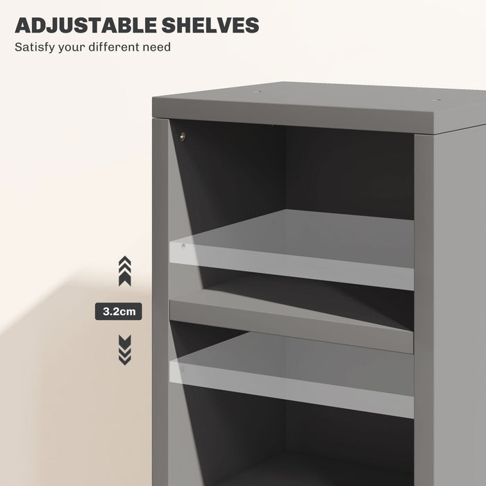 HOMCOM Set of 2 CD Media Display Shelf Unit Tower Rack with Adjustable Shelves, High Gloss Grey