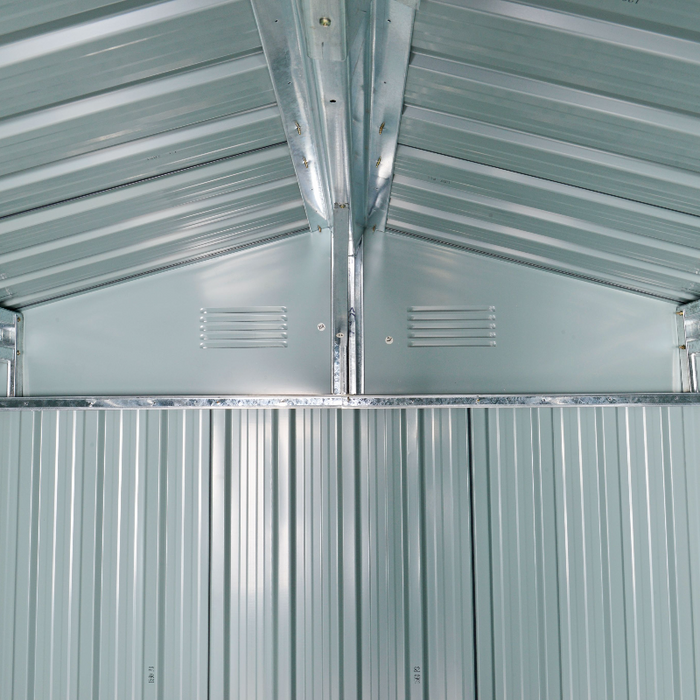 Outsunny 8 x 6ft Galvanised Steel Shed, with Double Door - Light Grey