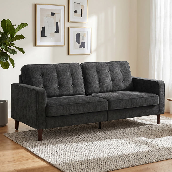 HOMCOM 3 Seater Sofa Button Tufted Upholstered Velvet Couch with Wood Legs for Living Room, Dark Grey