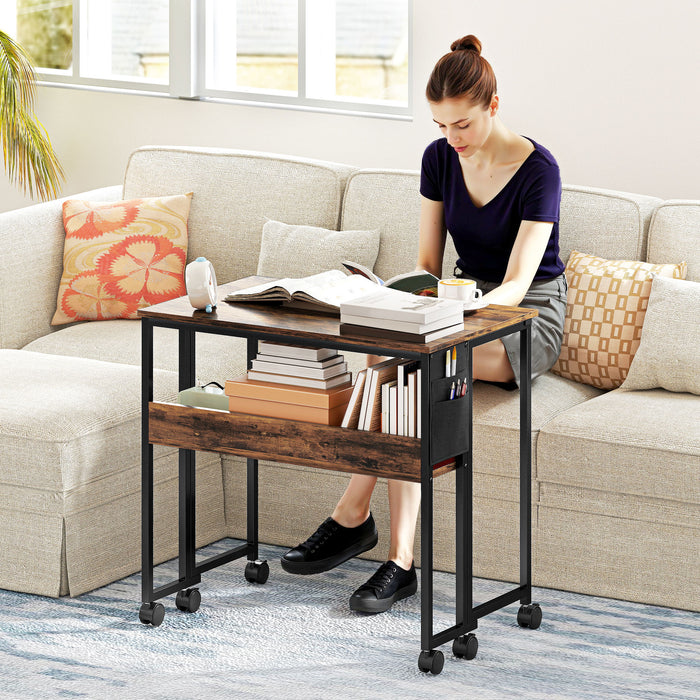 HOMCOM 80 cm Drop Leaf Writing Work Desk - Rustic Brown