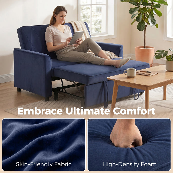 HOMCOM 2 Seater Sofa Bed, 3-in-1 Convertible Pull Out Sleeper Sofa with Clik-Clack Adjustable Backrest, Dark Blue
