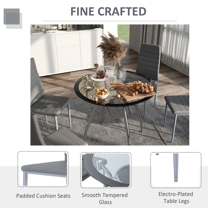 Contemporary 5-Piece Dining Set - Grey Chairs with Tempered Glass Table - Modern Furniture for Dining Room