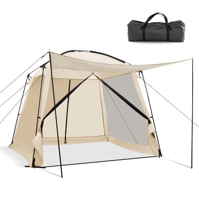 Screened Canopy Tent - 300 x 300 cm with Vestibule and Zippered Door, Beige - Perfect Outdoor Shelter for Camping or Events