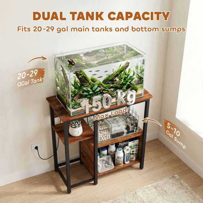 PawHut Fish Tank Stand with Power Outlets Aquarium Stand with Cabinet 20-29 Gallon Tanks Tiger Wood Grain