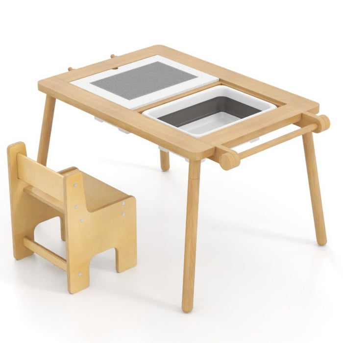 Sensory Table and Chair Set with Foldable Bins for Kids 2-8-
