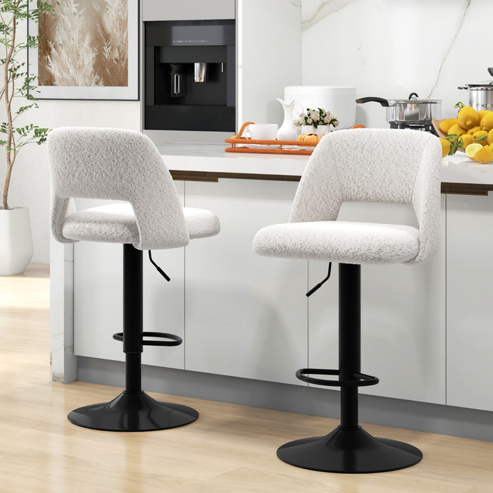 Set of 2 Adjustable Swivel Bar Stools with Backrests Footrests-White