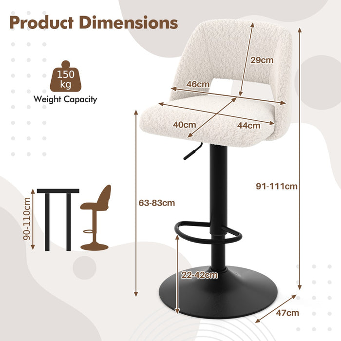 Set of 2 Adjustable Swivel Bar Stools with Backrests Footrests-White