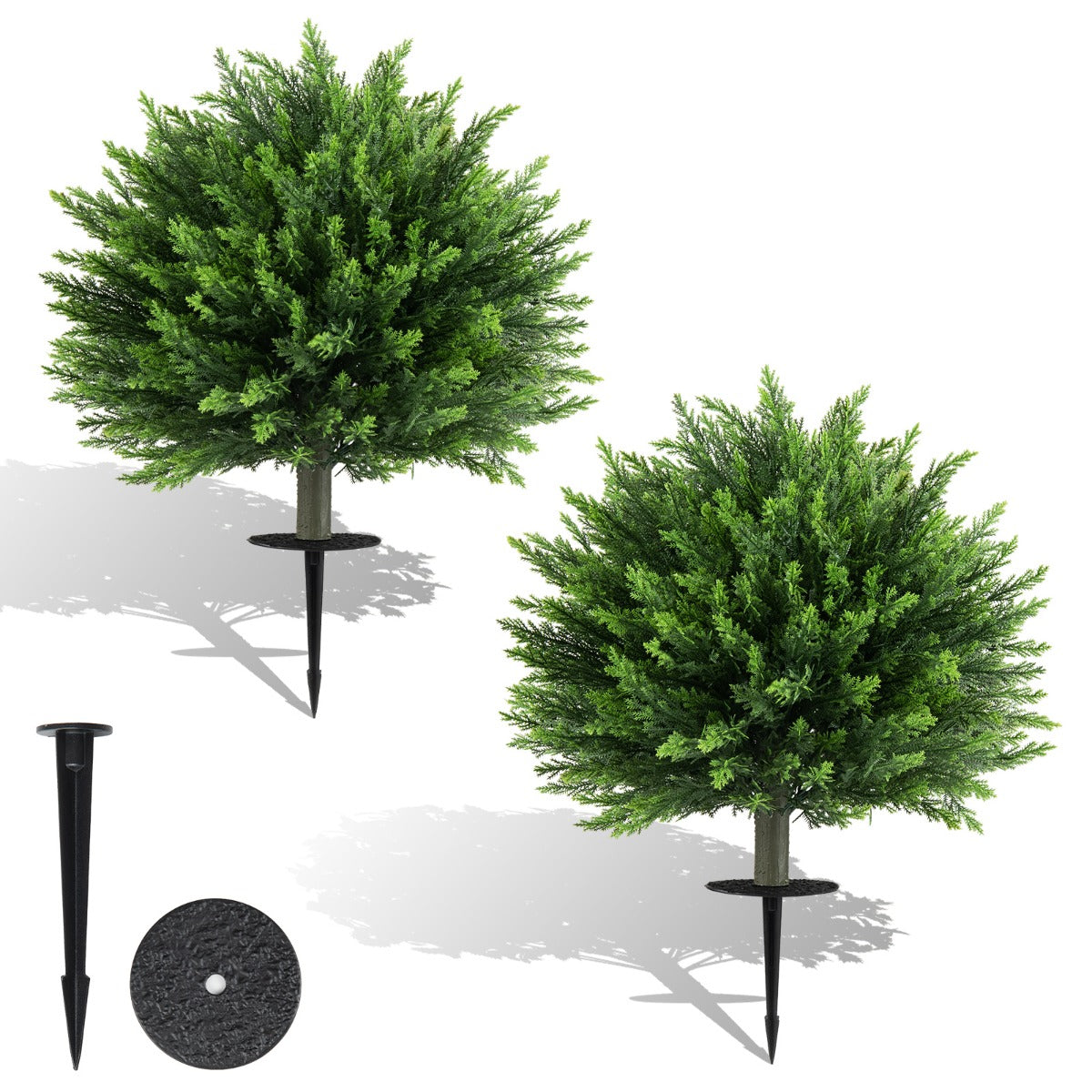 Set of 2 Artificial Cypress Topiary Tree with Ground Spikes