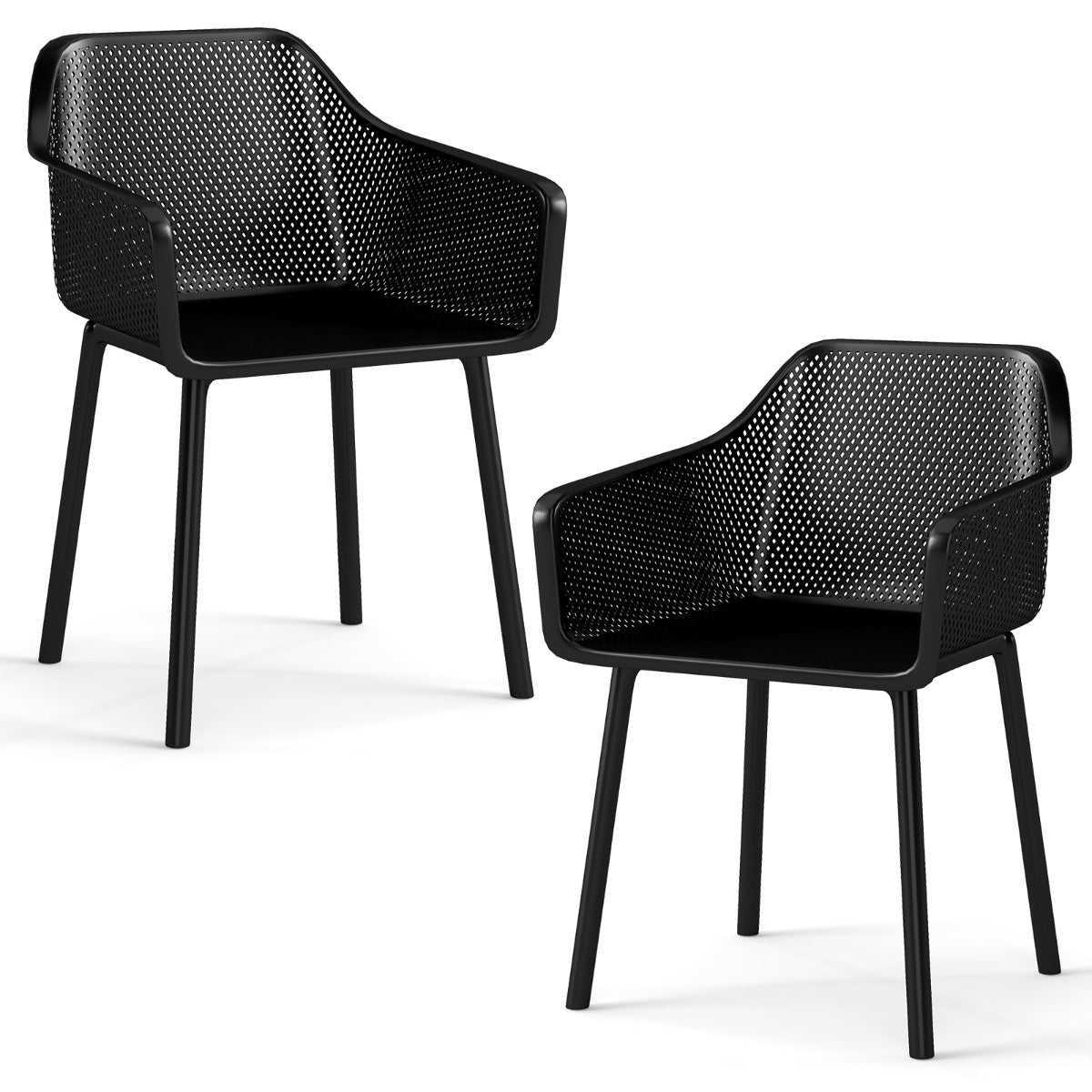 Set of 2 Modern Plastic Dining Chairs with Wide Seat-
