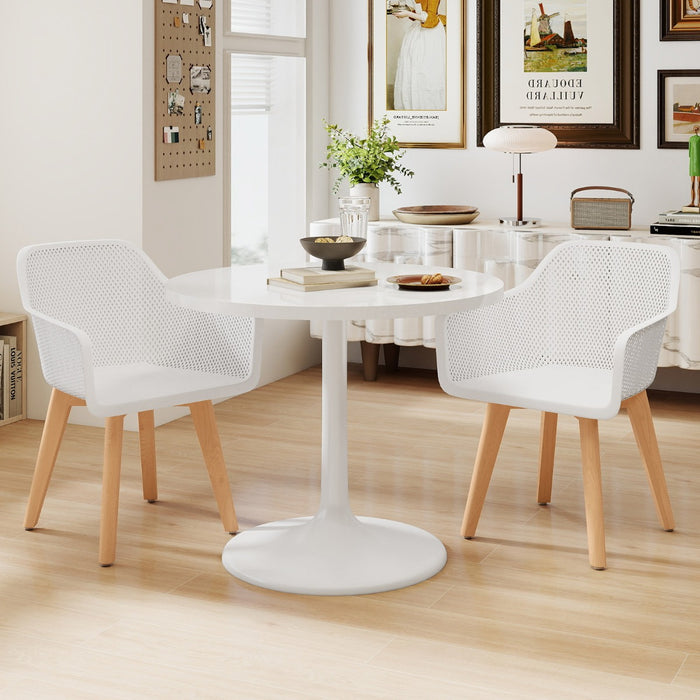 Set of 2 Modern Plastic Dining Chairs with Wood Legs-