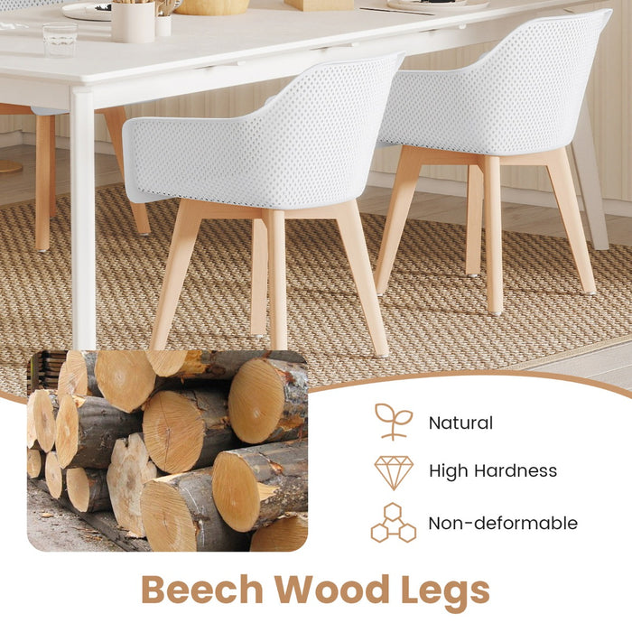 Set of 2 Modern Plastic Dining Chairs with Wood Legs-