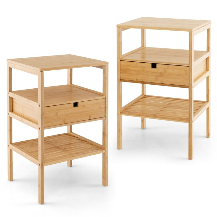 Multipurpose Bamboo Nightstand with Storage Drawer and Slatted Shelf-
