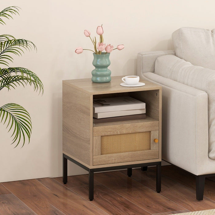 Set of 2 Nightstand with Storage Home Boho Style Accent Side Table-