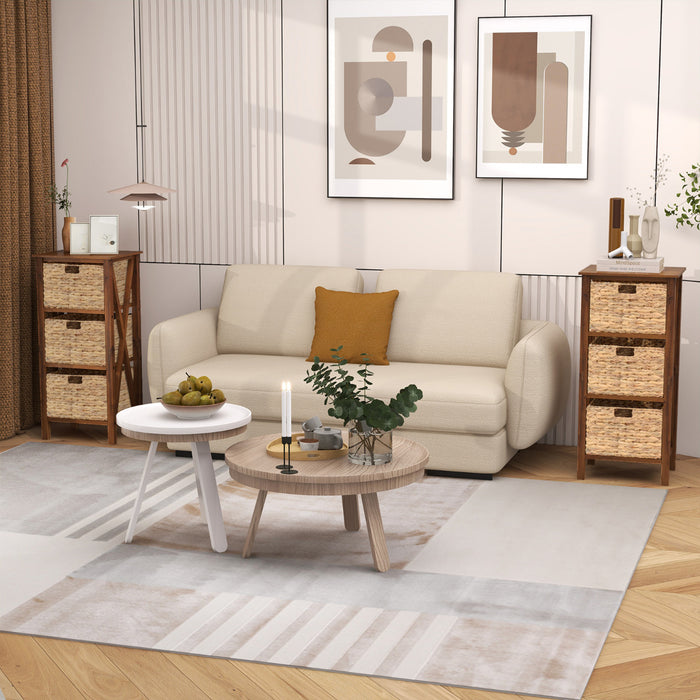 Set of 2 Nightstands Drawer Sofa Side Table with Seagrass Baskets-White-2-Tier