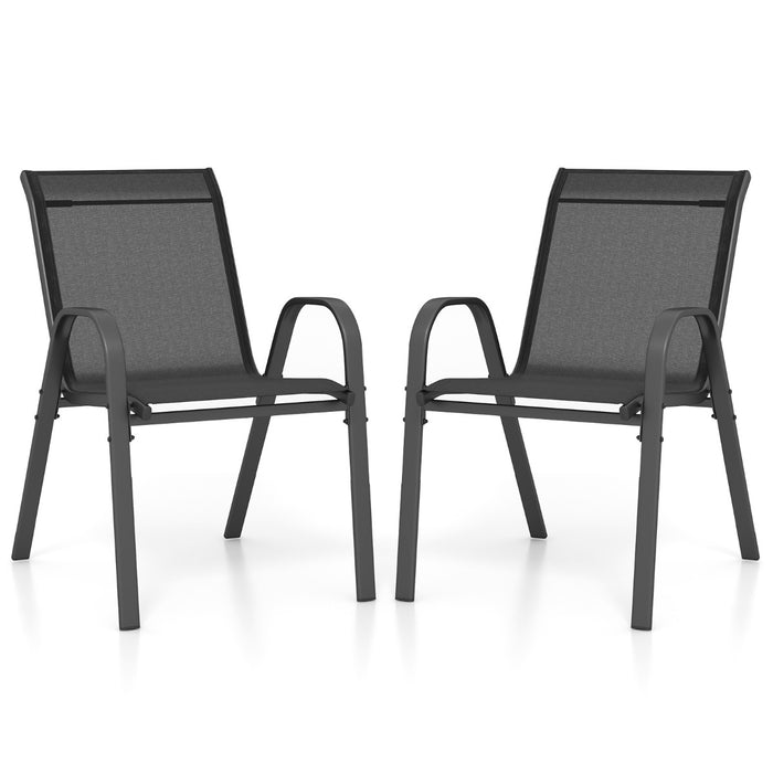 Set of 2 Patio Stackable Metal Dining Chairs with Armrests-