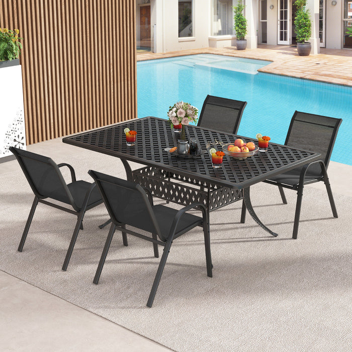 Set of 4 Patio Chairs with Armrests for Garden Deck and Porch-Black