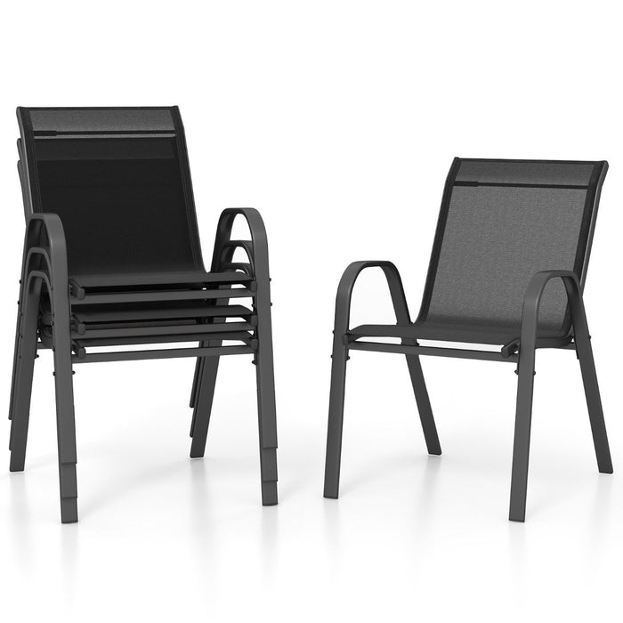 Set of 4 Patio Chairs with Armrests for Garden Deck and Porch-Black