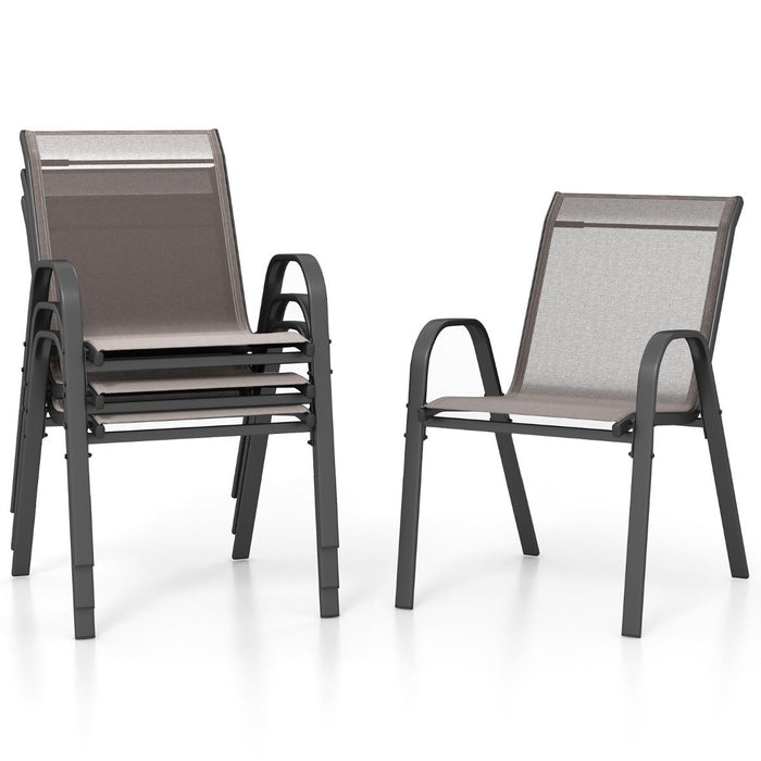 Set of 4 Patio Chairs with Armrests for Garden Deck and Porch-Black