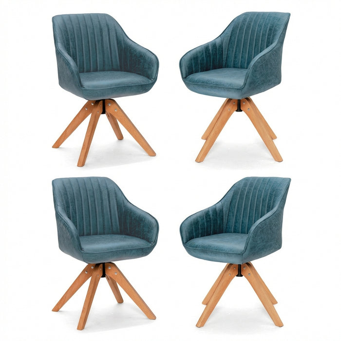 Set of 4 360° Swivel Accent Chair with Solid Wood Legs-